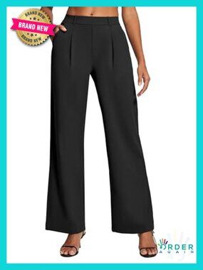 Wide Leg Dress Pants High Waist Pull On Work Trousers with Pockets